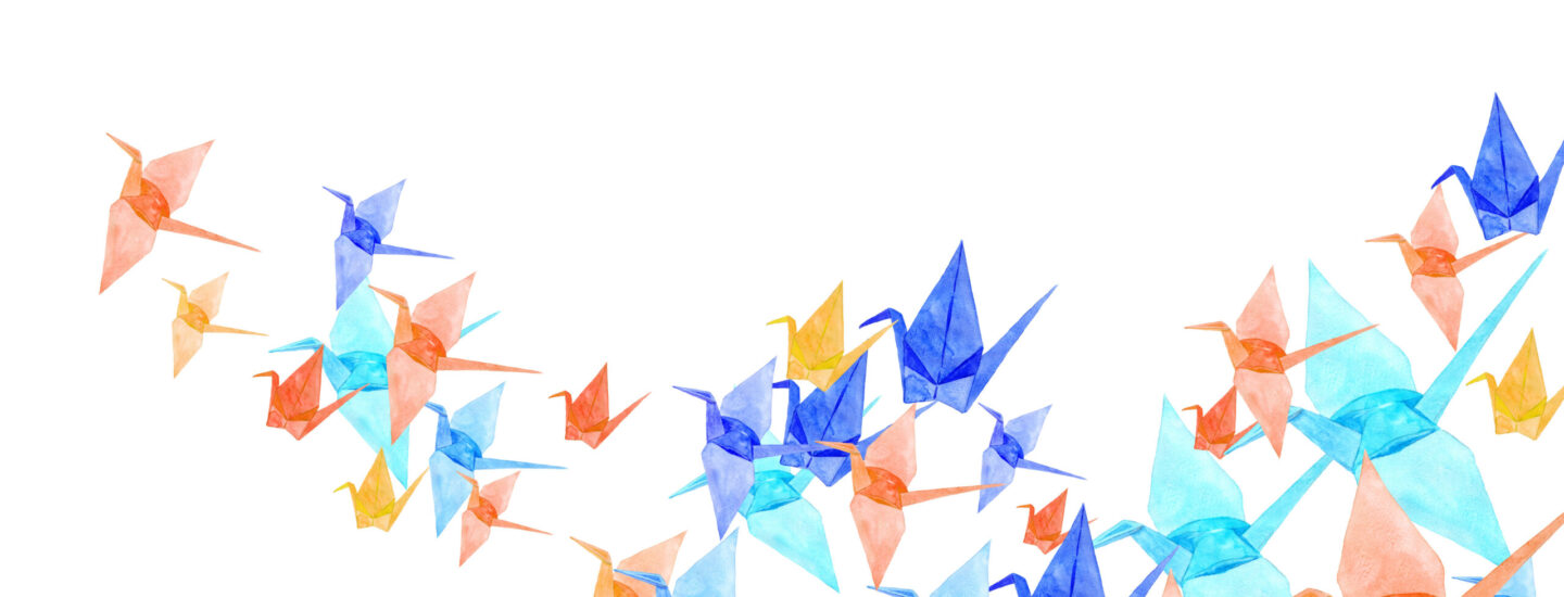 折り鶴の背景　水彩イラスト